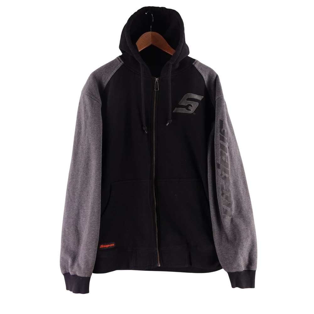 Snap-on Tools Mens XL Full Zip Hoodie Black Gray Colorblock Logo Sweatshirt